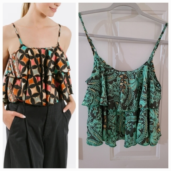NWT $85 Boho Flowy Ruffle Babydoll Tank Top - Picture 1 of 14